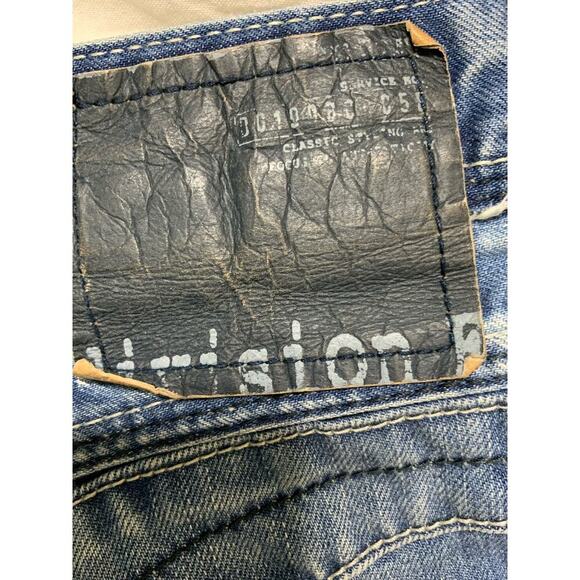 Division E Jeans Mens 38x27 Whiskers Distressed Straight Leg Mid Wash Streetwear - Picture 13 of 14